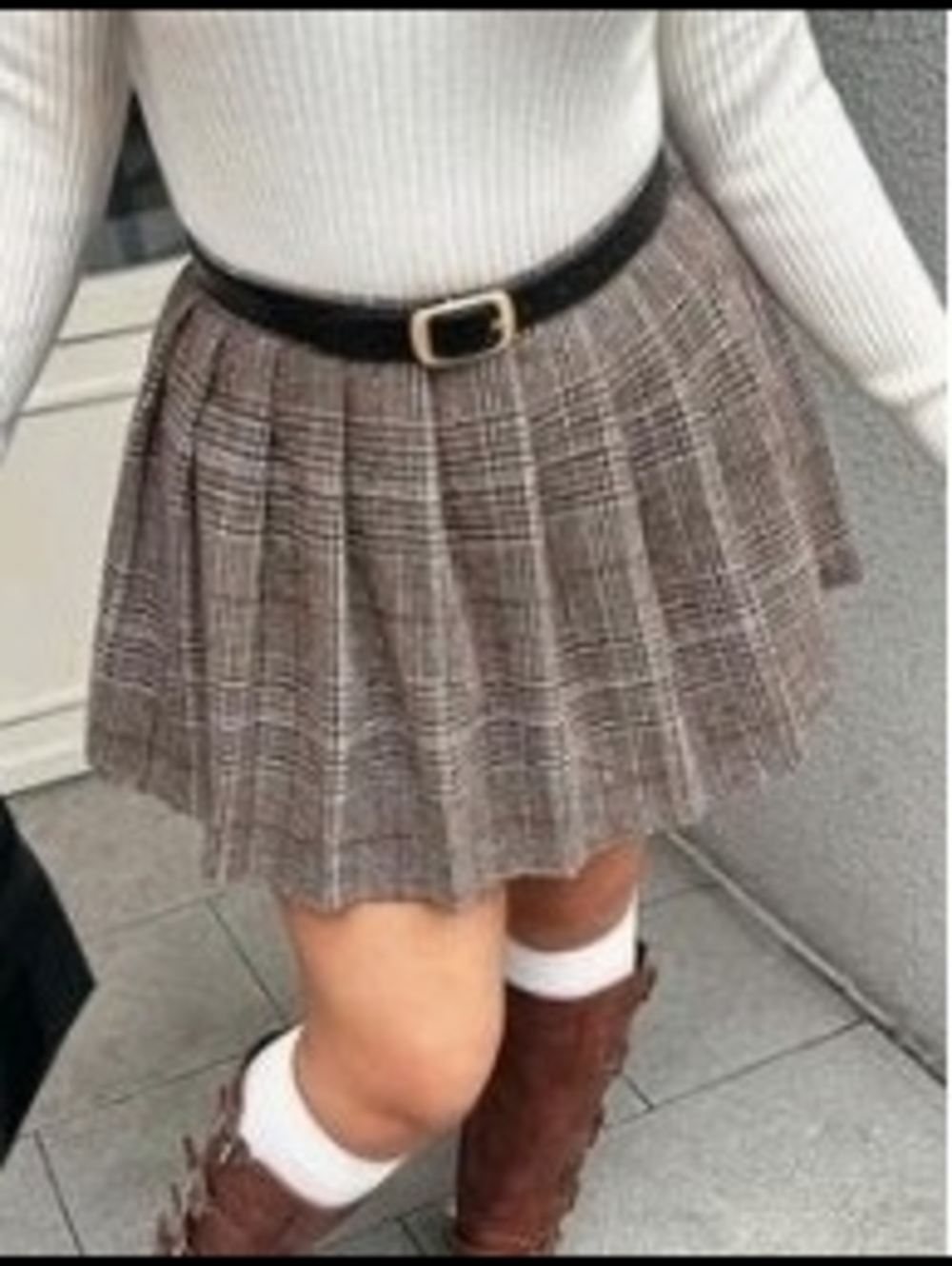 Pleated Plaid Mini Skirt in Brown